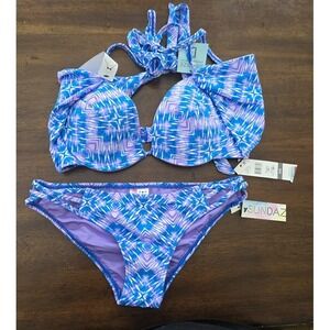 NWT Sundazed Simone Indigo-Go 34D Underwired Bikini Swim Top & Bottom 130430